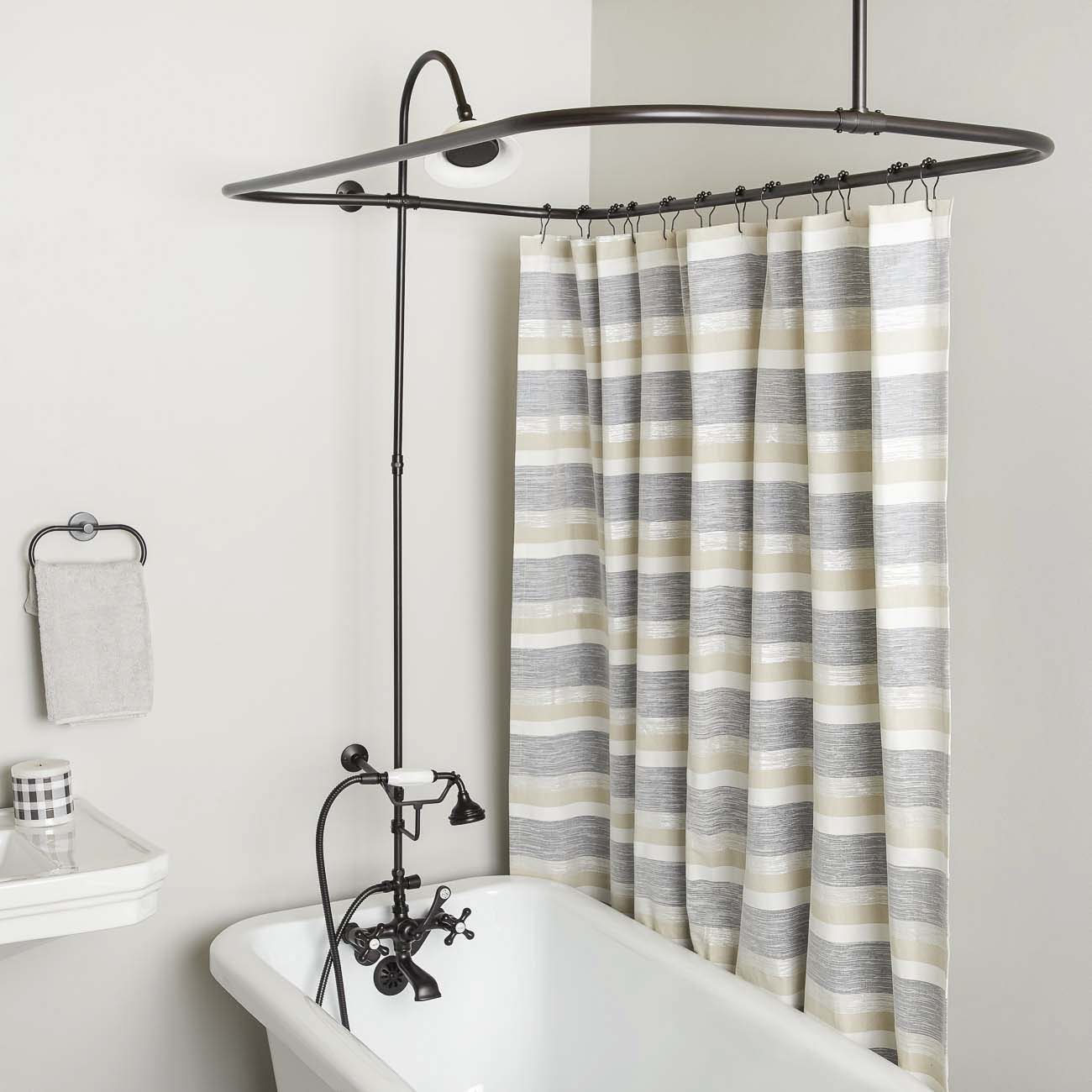 Randolph Morris Mason Hill 54 Inch Clawfoot Tub Wall Mount Shower Enclosure with Faucet and Sunflower Shower Head RMH168S-54ORB