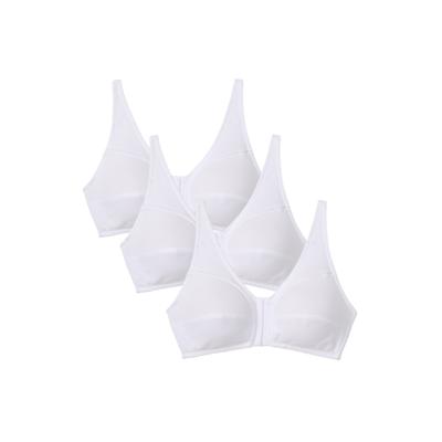 Plus Size Women's 3-Pack Front-Close Cotton Wireless Bra by Comfort Choice in White Pack (Size 40 C)