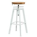 Vintage Industrial Bar Stool,Rustic Swivel Bar Stool,Round Wood Seat and Metal Stool,Kitchen Counter Height Adjustable Pipe Stool,White