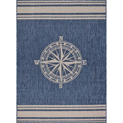 Sevita Navy Blue/White Nautical Navigation Indoor Outdoor Rug