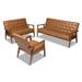 Sorrento Tan Faux Leather and Walnut Finished Wood 3PC Living Room Set