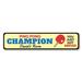 Lizton Sign Shop, Inc Ping Pong Champion Custom Aluminum Sign Metal in Blue/Gray/Yellow | 4 H x 18 W x 0.04 D in | Wayfair 2110-A418