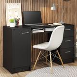 Latitude Run® Computer Desk w/ 3 Drawers, 1 Door & 1 Storage Shelf, Office Desk w/ Drawers Wood in Black | 30.32 H x 53.54 W x 17.72 D in | Wayfair