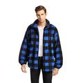 Men Winter Plaid Check Faux Fur Shearling Coat Men Winter Warm Faux Fur Sherpa Jacket Mid Length Flannel Collar Zip up Coat Men Short Coat Men Winter Fall Fleece Jacket Hoodless Coat L