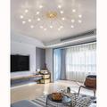 Led Fireworks Ceiling Lights Unique Starry Sky Ceiling Lamp Fixture Gold Chrome-Plated Chandelier Glass Lampshade Living Room Bedroom Dining Room Hanging Light Kids-Lamp (Gold, White Light 21)