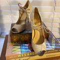 Kate Spade Shoes | Kate Spade Cybil Snake Embossed Mary Jane Heels | Color: Cream/Gold | Size: 9.5