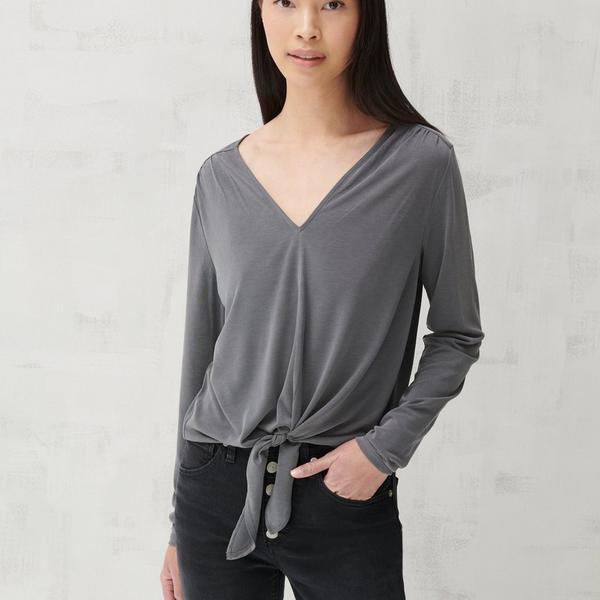 lucky-brand-tie-front-v-neck-top---womens-clothing-v-neck-tops-tee-shirts-in-charcoal,-size-m/