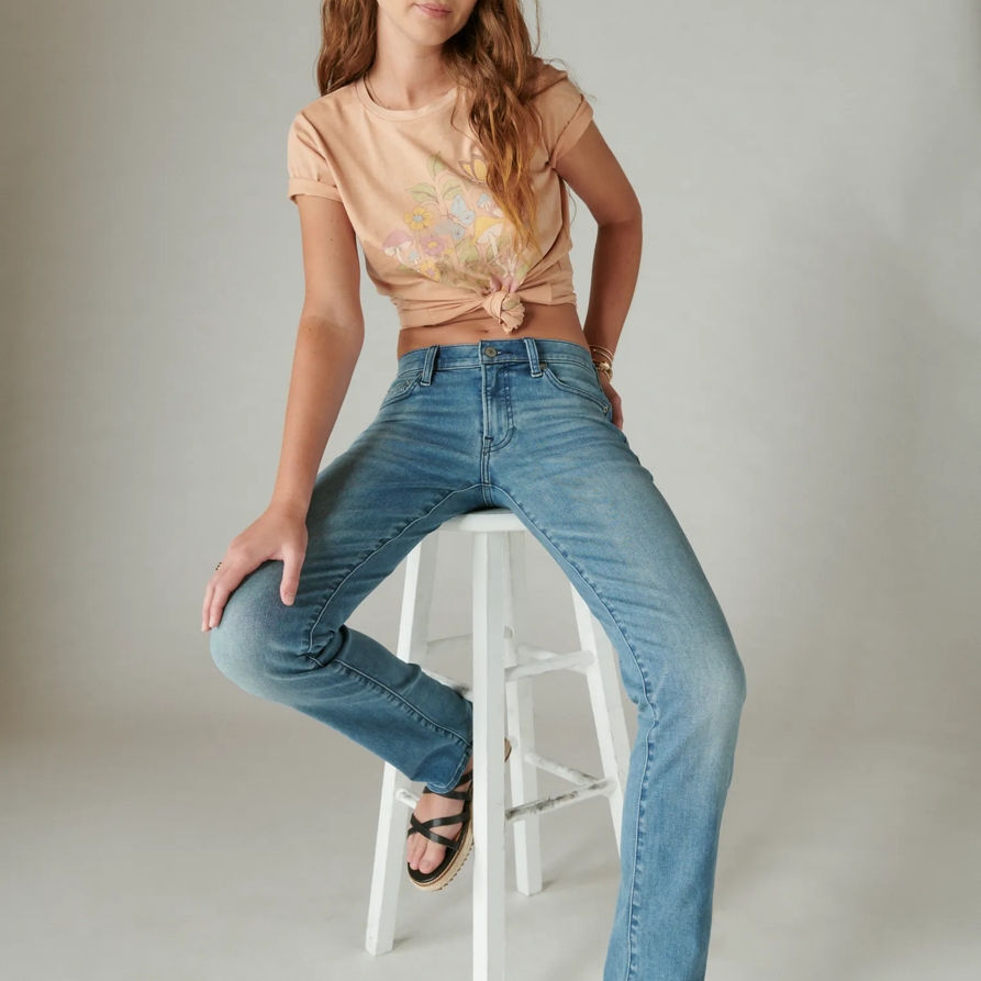 Lucky Brand Mid Rise Sweet Straight - Women's Pants Denim Straight Leg Jeans in Glass Mount, Size 26 x 30