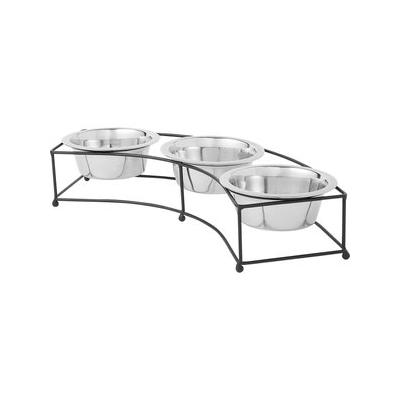 Frisco Curved Triple Feeder Stainless Steel Dog & Cat Bowl, Medium