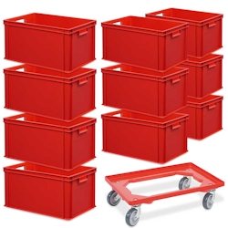 BRB 10 Euroboxen, LxBxH 600 x 400 x 320 mm, rot + 1 Transportroller Image