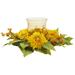 Golden Sunflower Candelabrum Silk Flower Arrangement - H: 7.5 In. W: 17 In. D: 17 In.