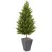 67" Olive Cone Topiary Artificial Tree in Slate Planter UV Resistant (Indoor/Outdoor) - 32"W x 32"D x 67"H