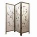 Art Styled 3 Panel Wooden Screen with Hand painted Fabric Design, Beige