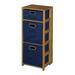 Fairway 34" Square Folding Bookcase with Folding Fabric Bins- Medium Oak/Blue