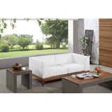 Winston Porter Cohbert 62" Wide Outdoor Patio Sofa w/ Cushions Wood/Natural Hardwoods in Brown/White | 25 H x 62 W x 31 D in | Wayfair