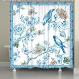 Red Barrel Studio® Chinoiserie Blushing Birds Shower Curtain Polyester in Blue/Gray/Pink | 72 H x 71 W in | Wayfair