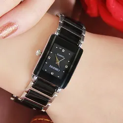 Montre-bracelet classique en céramique noire pour femmes et hommes décontractée biscuits couple