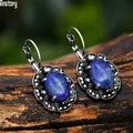 Boucles d'oreilles œil de tigre en Lapis Lazuli pour femmes Vintage Plumflower pierre naturelle