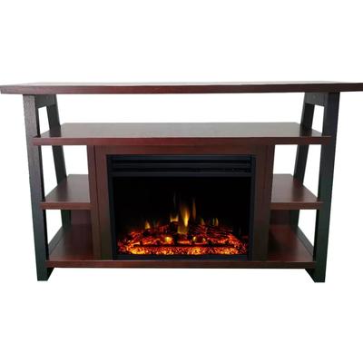 Cambridge 32-In. Sawyer Industrial Electric Fireplace Mantel with Enhanced Log Display and Color Changing Flames, Mahogany