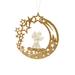 The Holiday Aisle® Gold Hanging Glittered Crescent Moon Wreath Ornament Plastic in Gray/Yellow | 5.5 H x 5.75 W x 0.5 D in | Wayfair