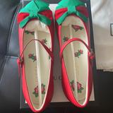 Gucci Shoes | Gucci Bow Detail Ballerina Flats | Color: Green/Red | Size: 1g