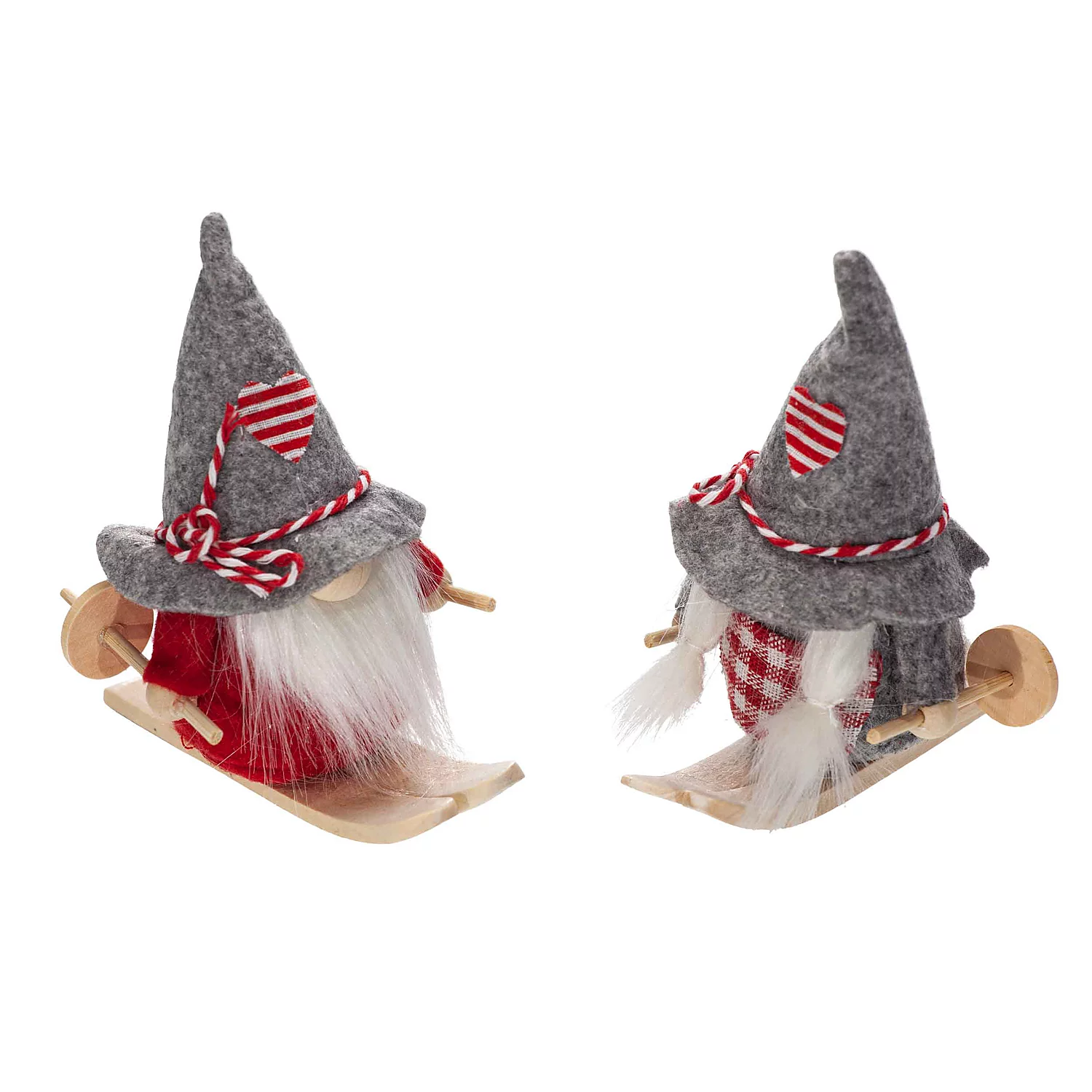 Lutins à ski, rouge/gris/blanc, 10,5 cm, 2 pièces