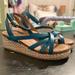 Jessica Simpson Shoes | Jessica Simpson Teal Beige Strappy Straw Wedges | Color: Blue/Tan | Size: 12 ( Big Girl )