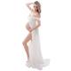 FEOYA-Pregnancy Ladies Maxi Dress for Photo Shooting Props Off Shoulder Gowns Sexy Elegant Trailing Long Dress Split Front Summer Chiffon Breathable Cool Lace Back White