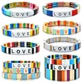 Bracelet bohème en alliage métallique 28 styles arc-en-ciel élastique lettres amour carreaux