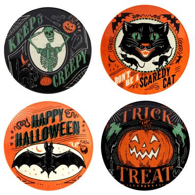 Certified International Scaredy Cat 6-inch Canape/Luncheon Plates, Set of 4 Assorted Designs - 6" Dia. x 0.75"