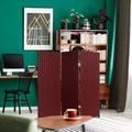 World Menagerie Clements 48" W x 48" H - 3 Panel Short Woven Fiber Folding Screen Wood in Red/Black/Brown | 48 H x 48 W x 1.5 D in | Wayfair