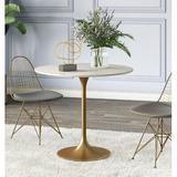 Everly Quinn Alerich 35" Genuine Marble Pedestal Dining Table Marble/Granite/Metal in White/Yellow | 30 H x 35 W x 35 D in | Wayfair