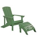 Chaise Basse Fauteuil de Jardin Effet Bois Vert Foncé avec Accoudoirs et Repose-pied Confortable