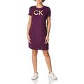 Calvin Klein Damen T-Shirt mit kurzärmeligem Logo Lässiges Kleid, Aubergine mit Strasssteinen, Groß