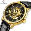 Forsining – montre mécanique en cuir pour hommes marque de luxe cadran 3D cadran creux en or