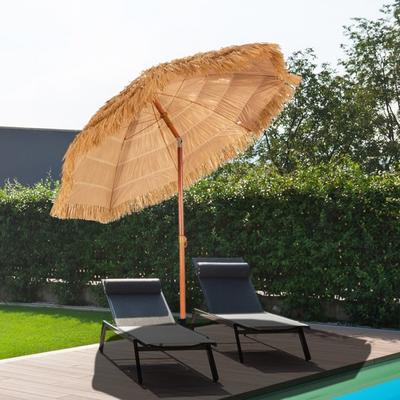 6.5ft Portable Thatched Tiki Beach Umbrella with Adjustable Tilt for Poolside and Backyard - Khaki