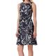 Tahari Womens Navy Printed Sleeveless Jewel Neck Above The Knee Sheath Evening Dress UK Size:14