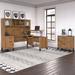 Gracie Oaks Magomed L-Shape Standing Desk w/ Hutch in Brown | 71.01 W x 71.75 D in | Wayfair B0257CFCFC6C486CA5166AE650983878