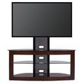 Orren Ellis Tol Curved Wood TV Stand Mount, 3 Open Shelves for Up to 85" TVs Wood/Glass/Metal in Brown | Wayfair TD600DB