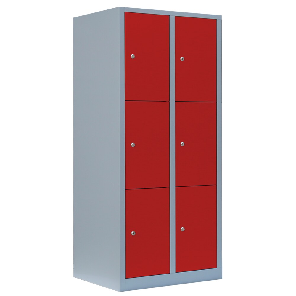 Lüllmann® Schließfachschrank, 2 Abteile, 6 Fächer, 1800 x 800 x 500 mm, lichtgrau/feuerrot Image