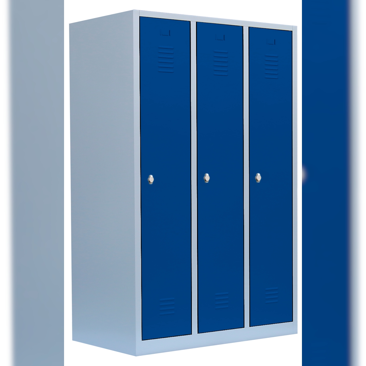 Lüllmann® Garderobenschrank, 3 Abteile, S/W-Trennung, 1800 x 1185 x 500 mm, lichtgrau/enzianblau Image