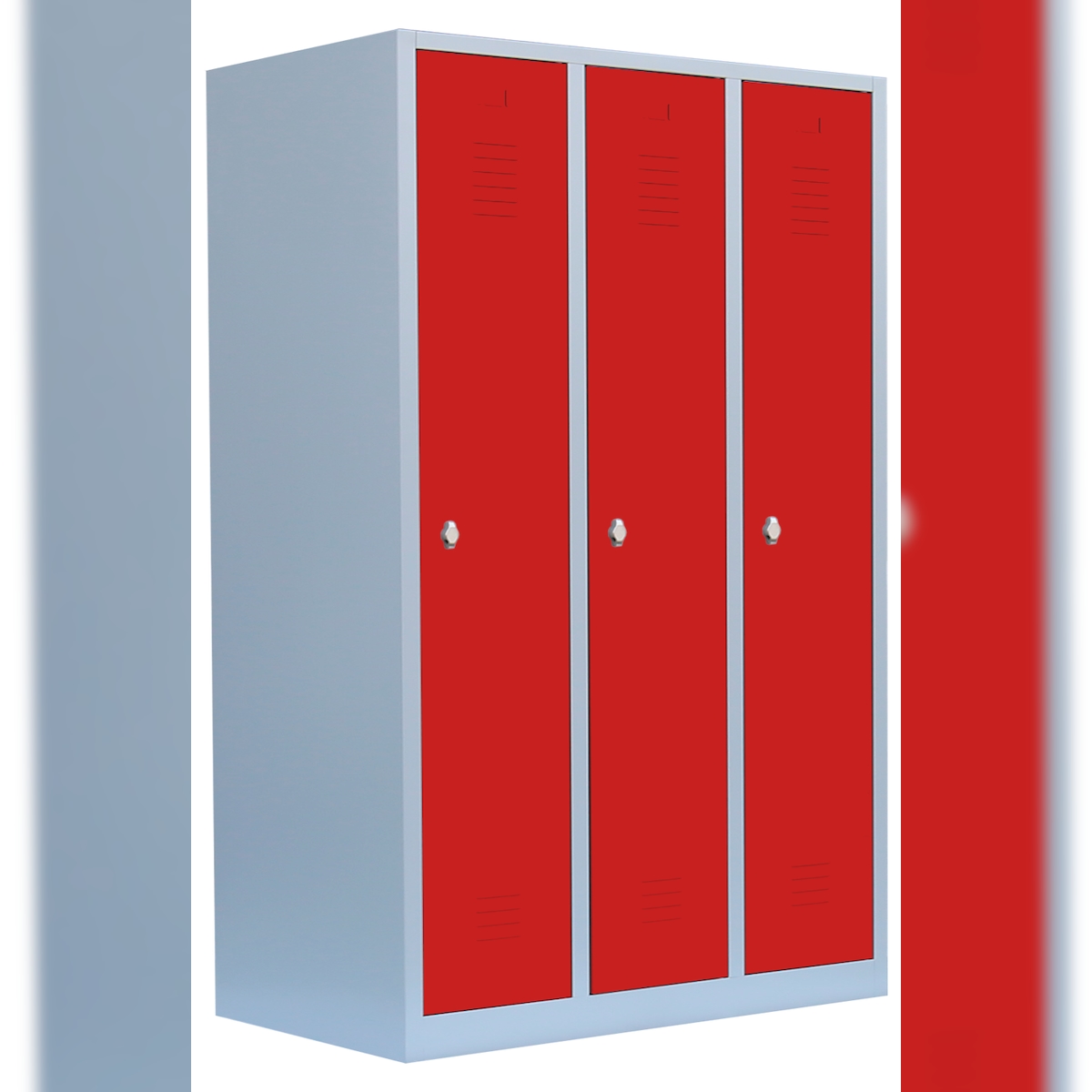 Lüllmann® Garderobenschrank, 3 Abteile, S/W-Trennung, 1800 x 1185 x 500 mm, lichtgrau/feuerrot Image