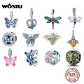 WOSTU – breloques en nid d'abeille en argent Sterling 925 papillon libellule émail Zircon