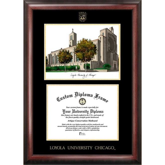 Loyola University Chicago 11w x 8.5h Gold Embossed Diploma Frame with Campus Images Lithograph