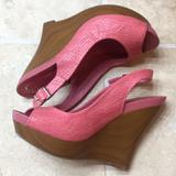 Jessica Simpson Shoes | Jessica Simpson Pink Wedge Heels | Color: Pink/Tan | Size: 6.5