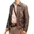 Men's Raiders of The Lost Ark Indiana Jones Harrison Ford Brown Bomber Cow Leather Jacket (Cow Leather, Large)