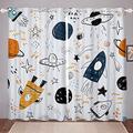 Loussiesd Astronaut Curtains Kids Cartoon Space Rocket Print Curtain Galaxy Outer Space Adventure Window Drapes for Boys Children Girls Window Treatments W52*L63