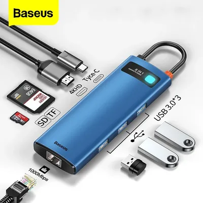 Baseus – HUB USB type-c vers 4KHD RJ45 PD 100W adaptateur multi-usb 3.0 pour MacBook Pro Station