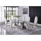 Best Quality Furniture Dining Set Glass/Upholstered/Metal in Gray | Wayfair D03D7-1B