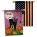 Breeze Decor Halloween Cat 2-Sided Polyester 40 x 28 in. House Flag in Black/Indigo/Orange | 40 H x 28 W in | Wayfair